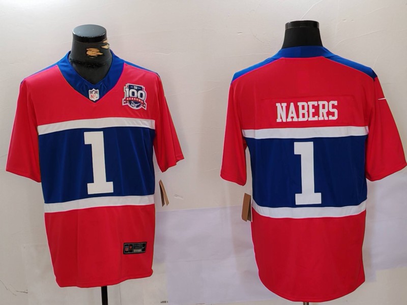 Men New York Giants #1 Nabers Red Throwback 2024 Nike Vapor Limited NFL Jersey style 9122